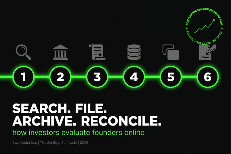 Six step self audit for how investors evaluate founders online, search to reconcile