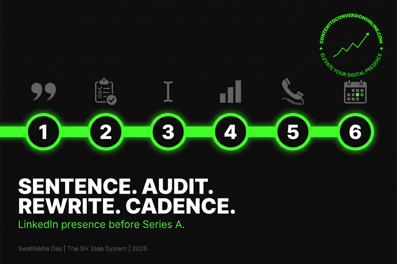 Six step system for LinkedIn presence before Series A, from one sentence to traction cadence